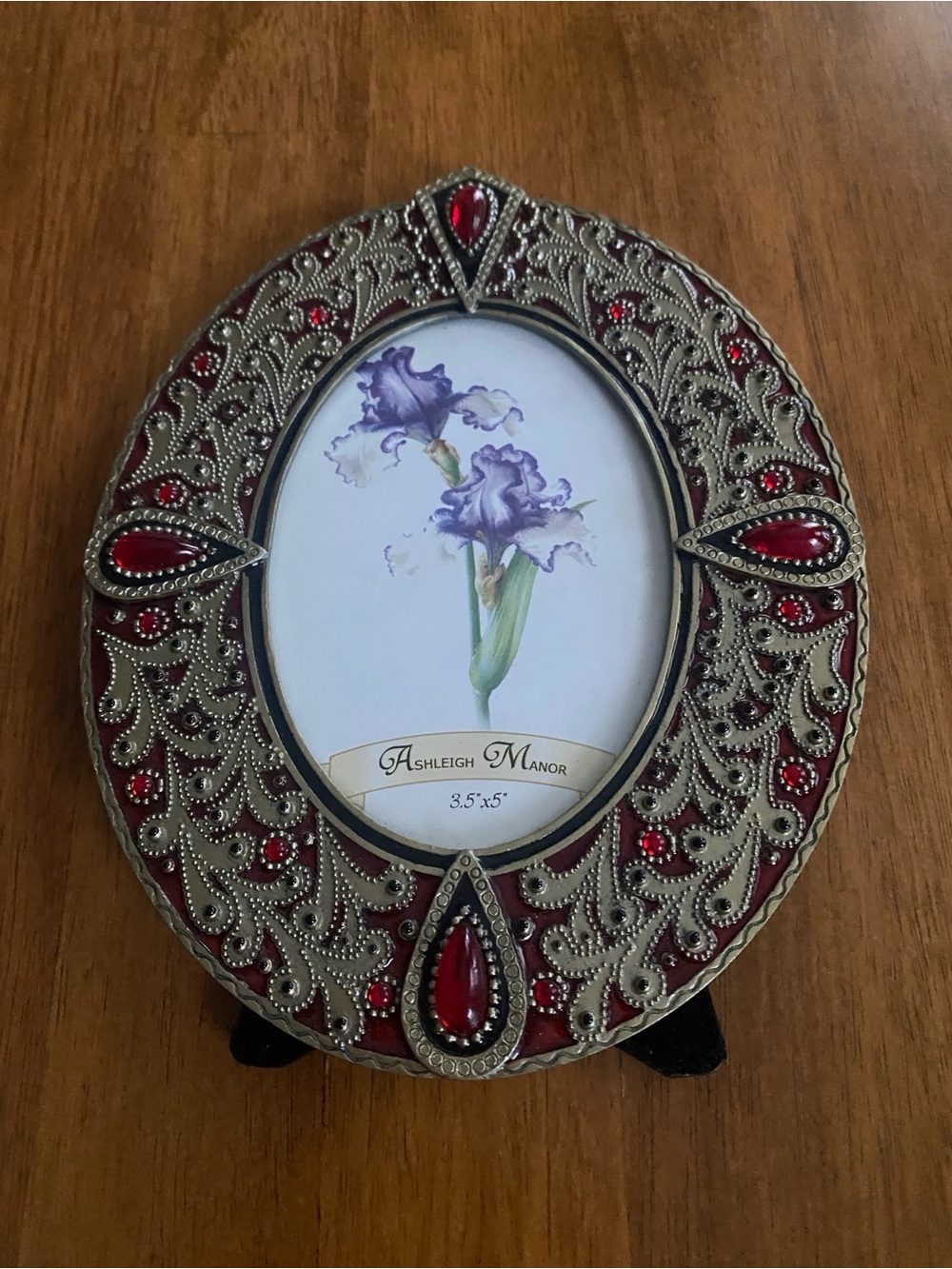 Vtg Ashleigh Manor Oval Picture Frame Jeweled Red Rhinestone Victorian Filigree